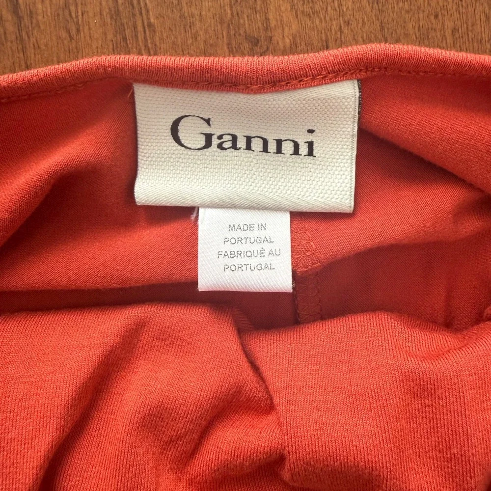 Ganni Anthropologie Burnt Orange Side Knot Scoop Back Long Sleeve Midi Dress L - Picture 7 of 7